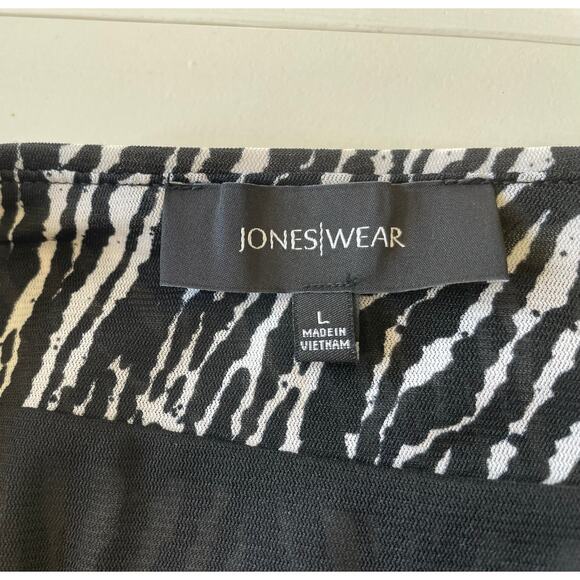 Jones Wear Midi Skirt Elastic Waist Zebra Print Black White Lined Flowy Sz Lg - Picture 2 of 6